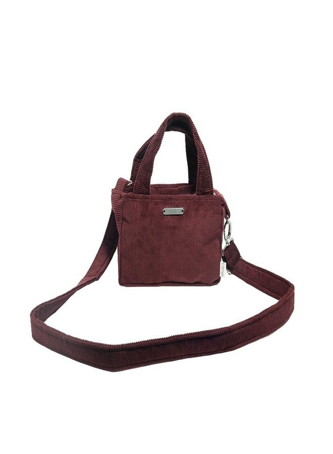 Ekatra Mini Tote Bag Cherry Red | Handcrafted Corduroy Tote with 4 Pockets & Detachable Strap | Compact Women’s Crossbody Handbag - Image 1